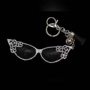 Elegant Black and Silver Cat Eye Sunglasses Bag Charm Keychain